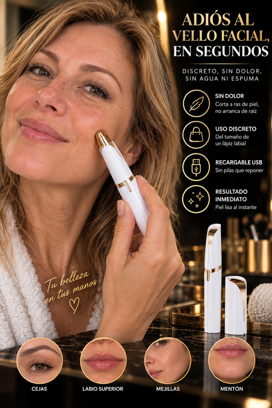 Depilador facial Glowvest blanco, uso sin dolor en mejilla
