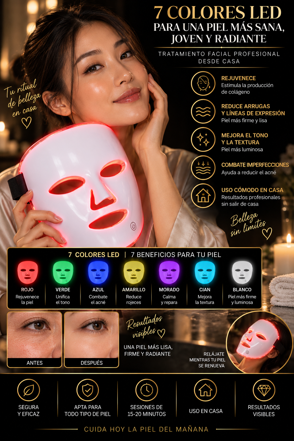 7 colores LED Glowvest para una piel más sana y radiante