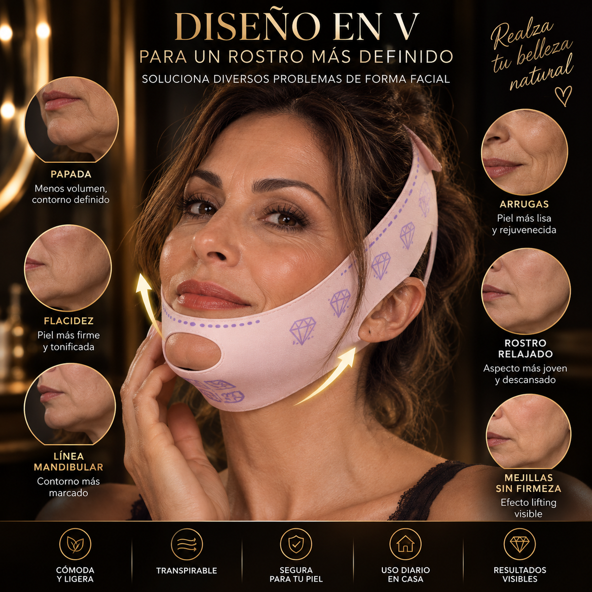 Banda reafirmante de papada Glowvest, detalle del material premium